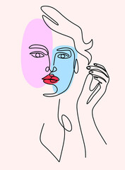 a flirty female image with a continuous line. Spa services. Hair salon for women. Fashion. Journal. cosmetics, print for T-shirts. poster