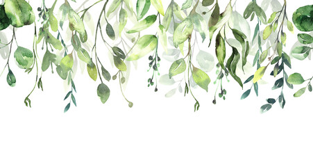 Watercolor floral illustration green leaf seamless pattern, for wedding stationary, greetings, wallpapers, fashion, background. Eucalyptus, olive, green leaves, etc. High quality illustration. High