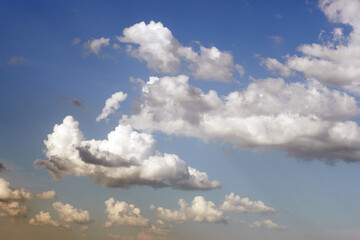Soft cloud on sky. Background colorful pastels tone with blue, yellow, orange and white color. Tranquility, freedom and relaxation concept. High quality photo