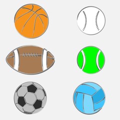 Set of sports balls isolated on gray background. Vector illustration.