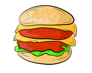 Cartoon realistic burger in isolate on a white background. Vector illustration.