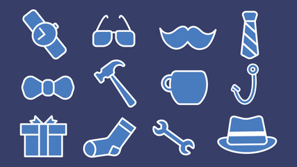 Father's Day concept, icons set, on blue background