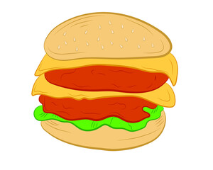 Cartoon realistic burger in isolate on a white background. Vector illustration.