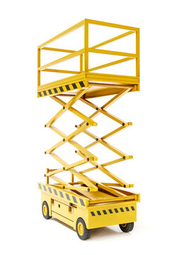 Yellow Scissor Lift On White