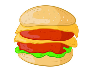 Cartoon realistic burger in isolate on a white background. Vector illustration.