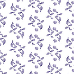 Fototapeta na wymiar Purple watercolor floral seamless pattern design on white background