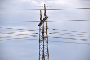 High-voltage transmission lines in the field of landscape