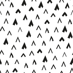 Black arrow corners doodled seamless repeat pattern. Abstract geometric, vector, corner elements all over surface print on white background.
