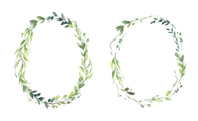 Watercolor floral illustration set - green leaf Frame collection, for wedding stationary, greetings, wallpapers, fashion, background. Eucalyptus, olive, green leaves, etc. High quality illustration