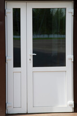 Obraz na płótnie Canvas Plastic entrance doors. Installation and sale of plastic doors and windows.