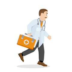 Doctor running on call with a medical briefcase.