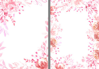 Watercolor hand painted pink flowers frame, wreath, bouquet for wedding greetings, stationary, wallpapers, background. High quality illustration