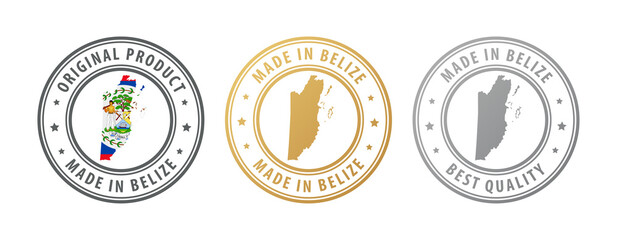 Made in Belize - set of stamps with map and flag. Best quality. Original product.