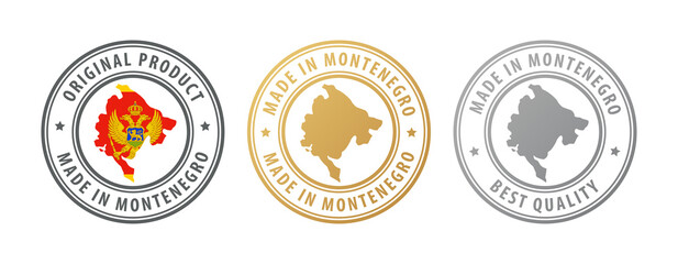 Made in Montenegro - set of stamps with map and flag. Best quality. Original product.