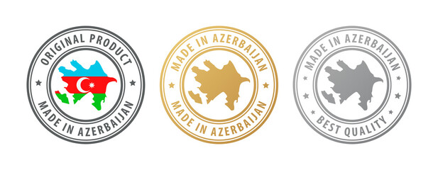 Made in Azerbaijan - set of stamps with map and flag. Best quality. Original product.