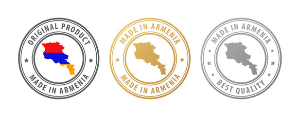 Obraz premium Made in Armenia - set of stamps with map and flag. Best quality. Original product.