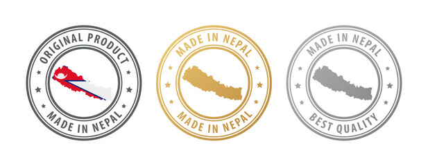 Made in Nepal - set of stamps with map and flag. Best quality. Original product. - obrazy, fototapety, plakaty