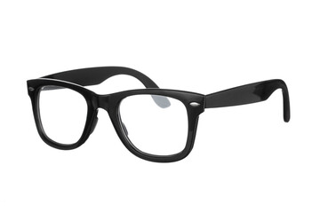 Black sunglasses with black plastic frame isolated on white background