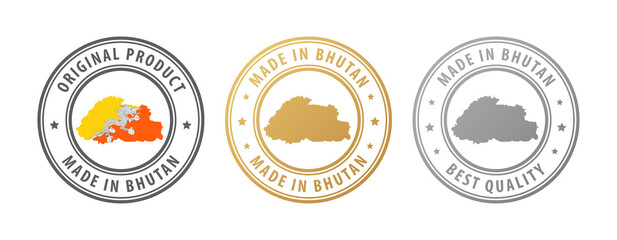 Made in Bhutan - set of stamps with map and flag. Best quality. Original product.