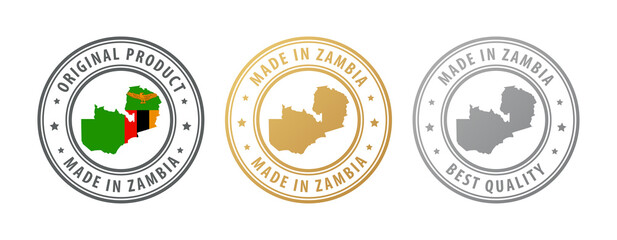 Made in Zambia - set of stamps with map and flag. Best quality. Original product.