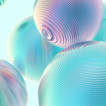 Mint green balls silver gradient colors isolated background. Abstract bubble glossy pastel 3d geometric shape object illustration render.