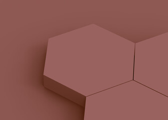 Abstract 3d brown dark hexagon podium minimal studio background.