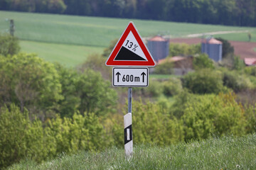 Traffic sign - steep descent after six hundred meters