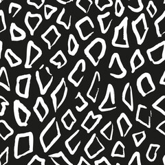 Abstract doodle square shaped strokes seamless repeat pattern. Random placed repeat geometrical shapes all over surface print on black background.