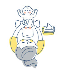 赤ちゃんのオムツを変えるママ