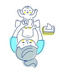 赤ちゃんのオムツを変えるママ