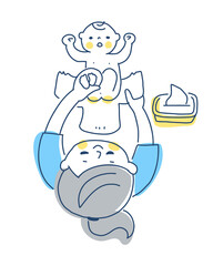 赤ちゃんのオムツを変えるママ