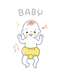 笑っているオムツ姿の赤ちゃん