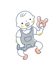 ガラガラを持って遊ぶ赤ちゃん