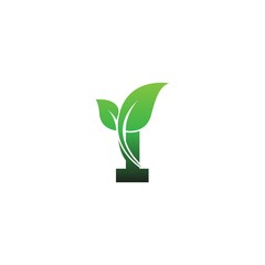 Letter I with green leafs icon logo design template illustration