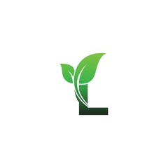 Letter L with green leafs icon logo design template illustration