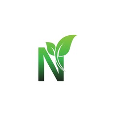 Letter N with green leafs icon logo design template illustration