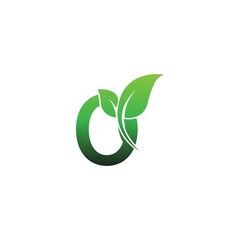 Letter O with green leafs icon logo design template illustration