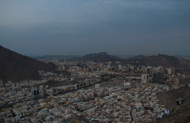 Cityscape view of Mecca city from Mount Nour - Jabal Nur. Morning time in Mecca.
