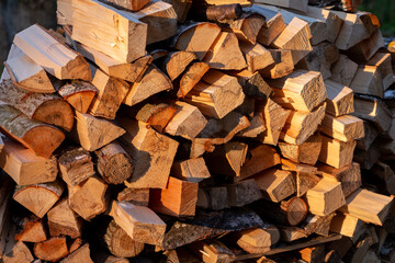 Chopped firewood, preparing firewood for the heating season.