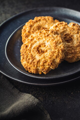 Sweet coconut cookies. Tasty biscuits with coconut flavor.