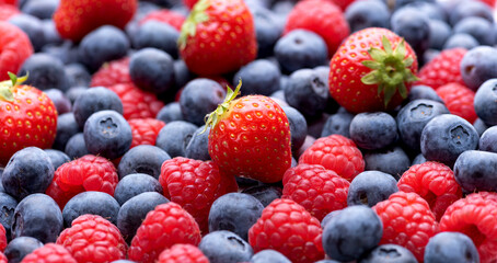 Raspberry, strawberry and blueberry berries