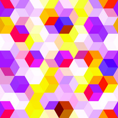 Hexagon grid seamless vector background in yellow violet purple red