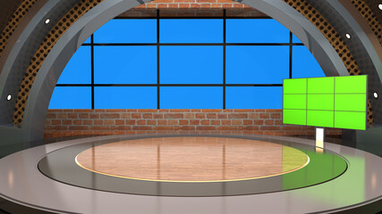 Obraz na płótnie Canvas News Studio, Backdrop For TV Shows .TV On Wall.3D Virtual News Studio Background, 3d illustration
