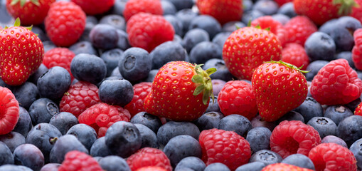 Raspberry, strawberry and blueberry berries