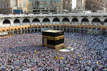 Holy Kaaba. Crowd of people always walking around Kaaba. Ritual of circumambulation - tawaf during Hajj. Mecca - Saudi Arabia © Nurlan