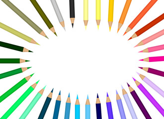 Illustration of colored pencils lie in the shape of a circle.