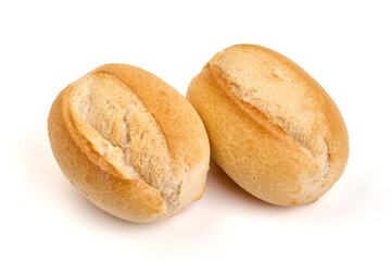 Freshly baked French rolls, isolated on white background. High resolution image.