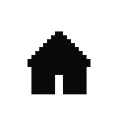 Icon black house pixel art. Pixel building icon. Graphic style.