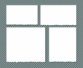White torn stripes, Paper different scraps set, notepad, notes for text or message stuck