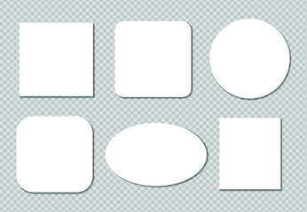 Realistic sticky notes isolated with real shadow on white background. Square sticky paper reminders with shadows, paper page mock up. 